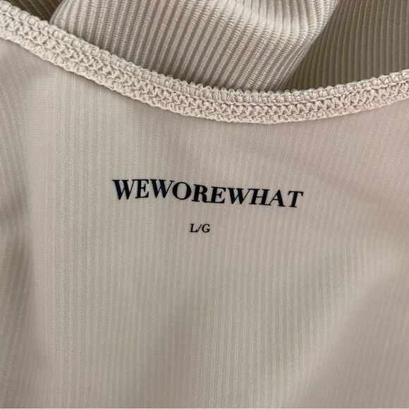 WeWoreWhat Scoop Ribbed Bodysuit Gold Chain Belt Khaki L Large NWOT - Picture 9 of 9